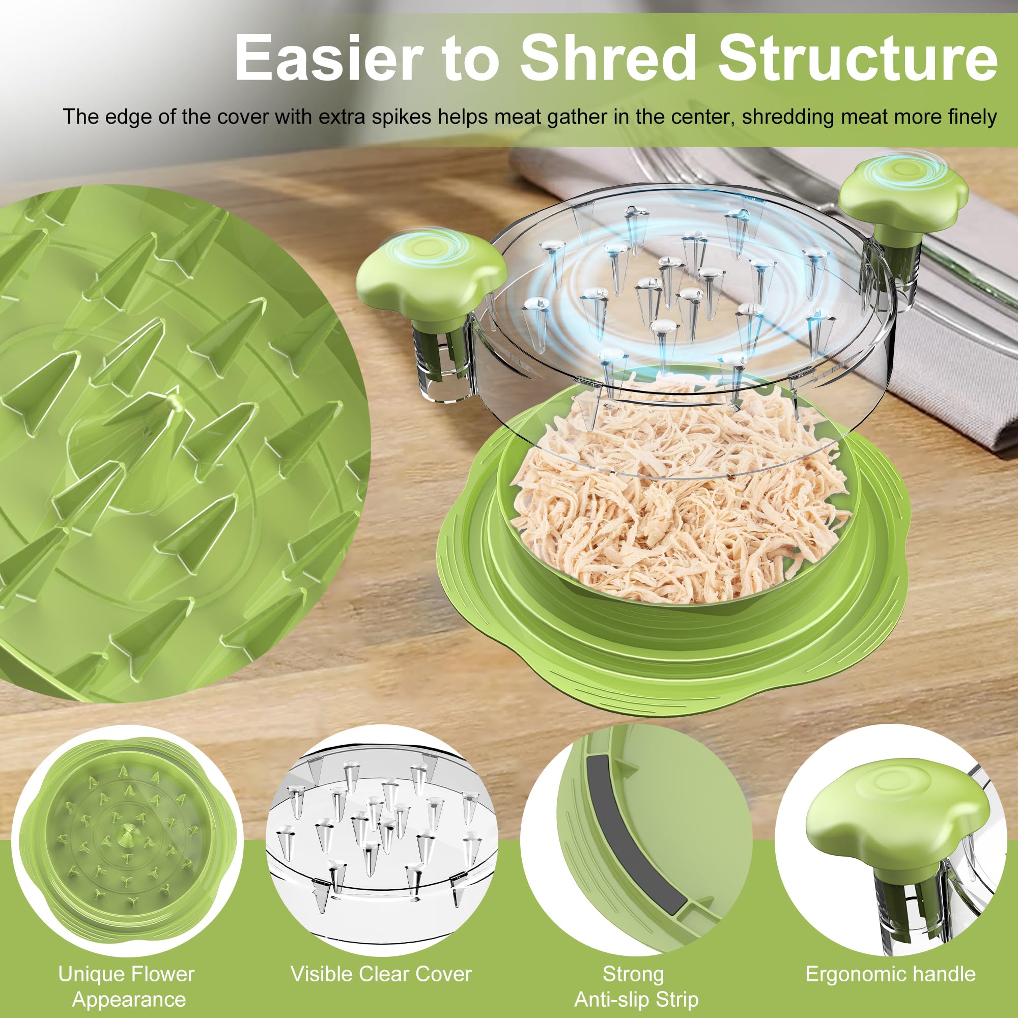Suretivian chicken shredder ergonomic handle enables comfortable use.