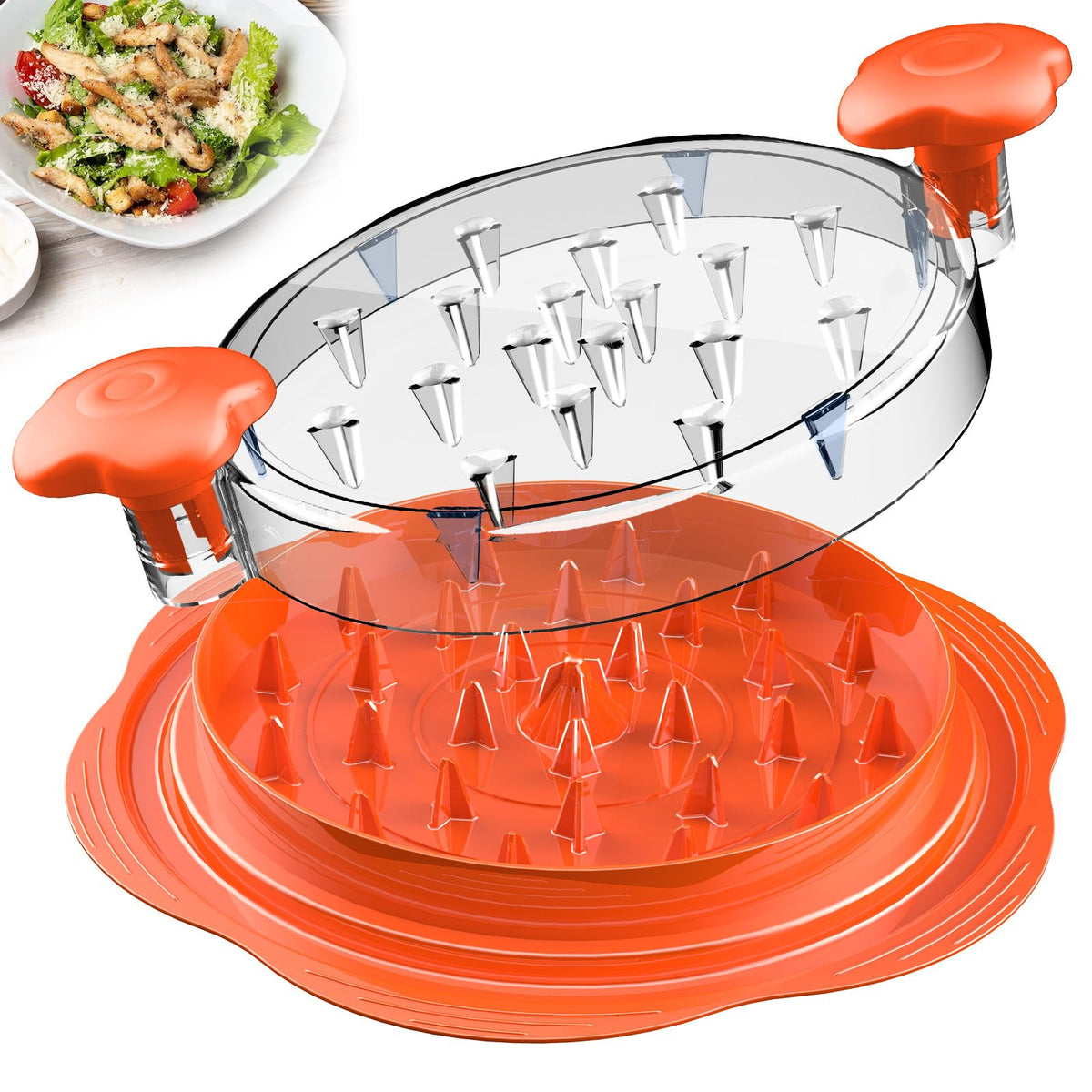 SURETIVIAN chicken shredder large orange outer view showing compact design and grip.