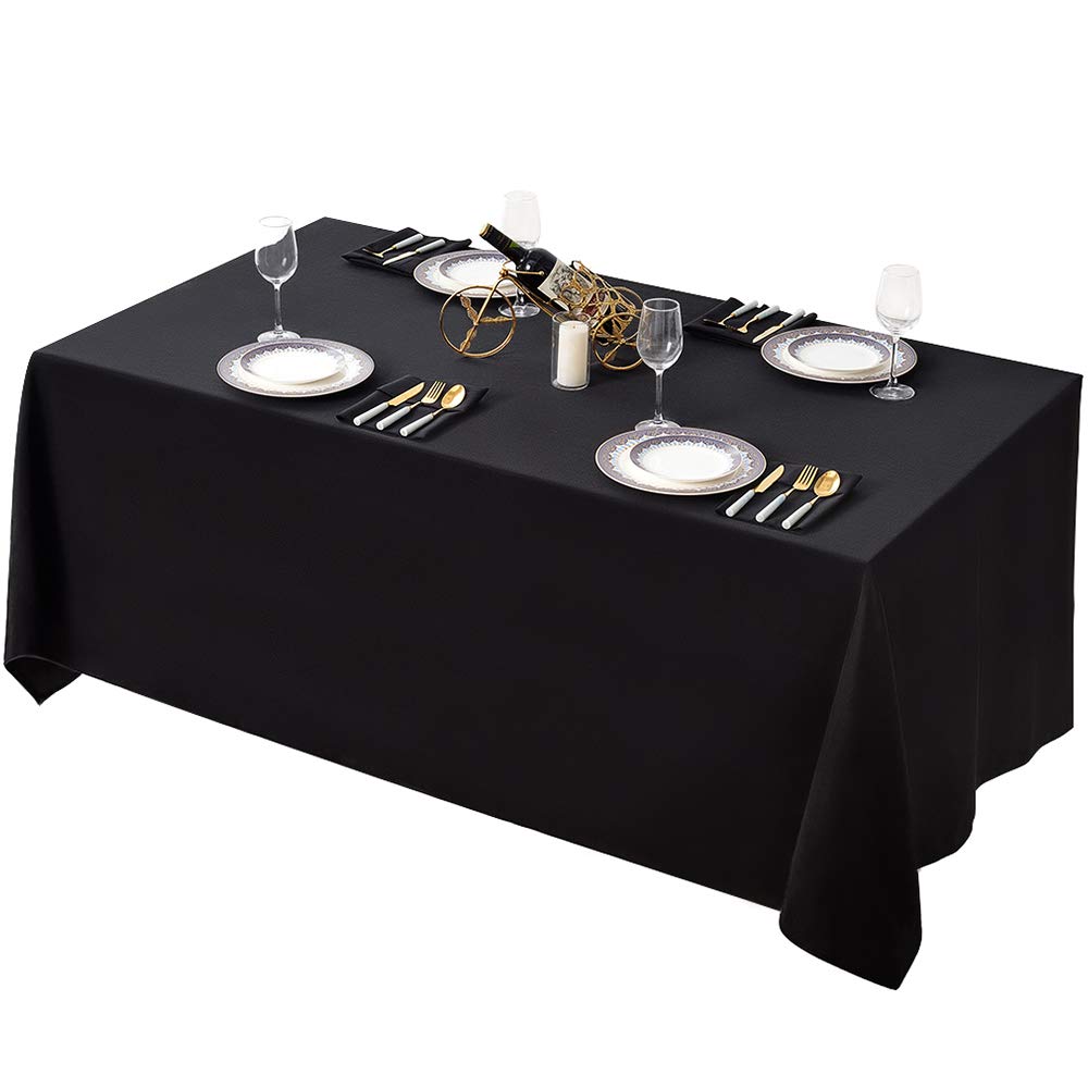 Surmente black tablecloth 90x132 rectangular drape; soft fabric and elegant look.