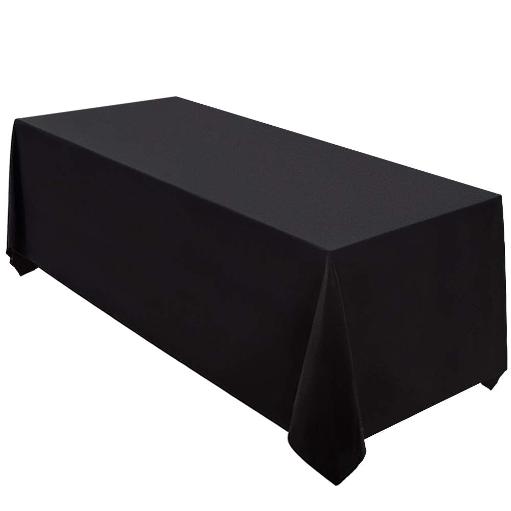 Surmente black tablecloth texture highlights soft, durable polyester for events.
