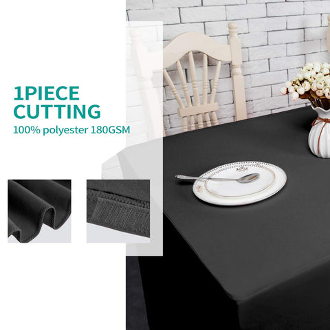 Surmente easy-care black tablecloth for quick cleanup after events.