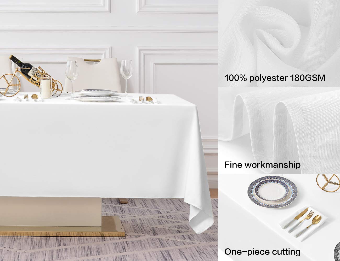 Surmente white rectangle tablecloth for weddings and banquets creates a polished look.
