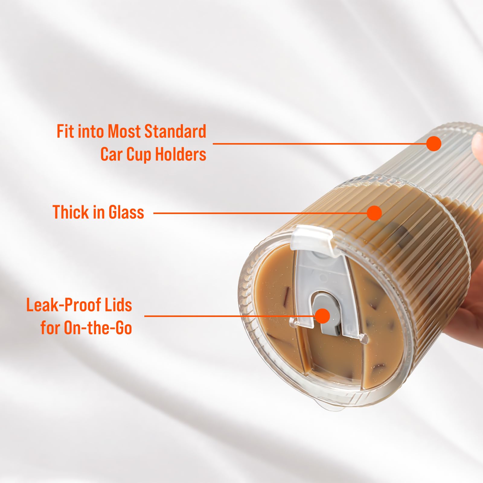 Suroque iced coffee pour with lid, keeps drinks cold and ready to enjoy.