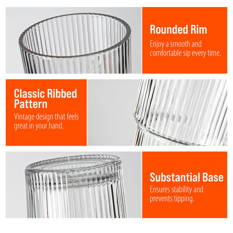 Suroque ribbed glass tumbler close-up texture, premium grip and style.