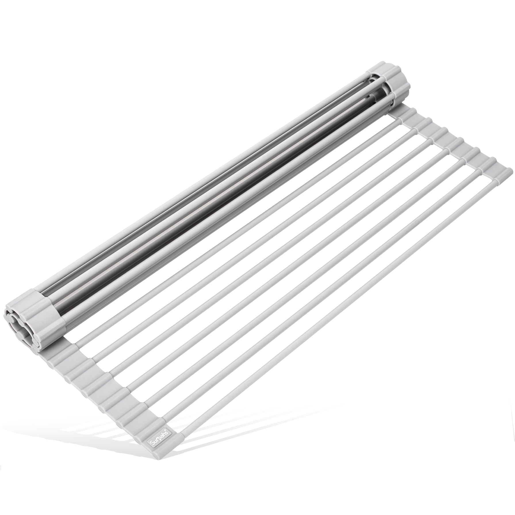 Surpahs roll-up dish drying rack over-sink view frees counter space for prep.