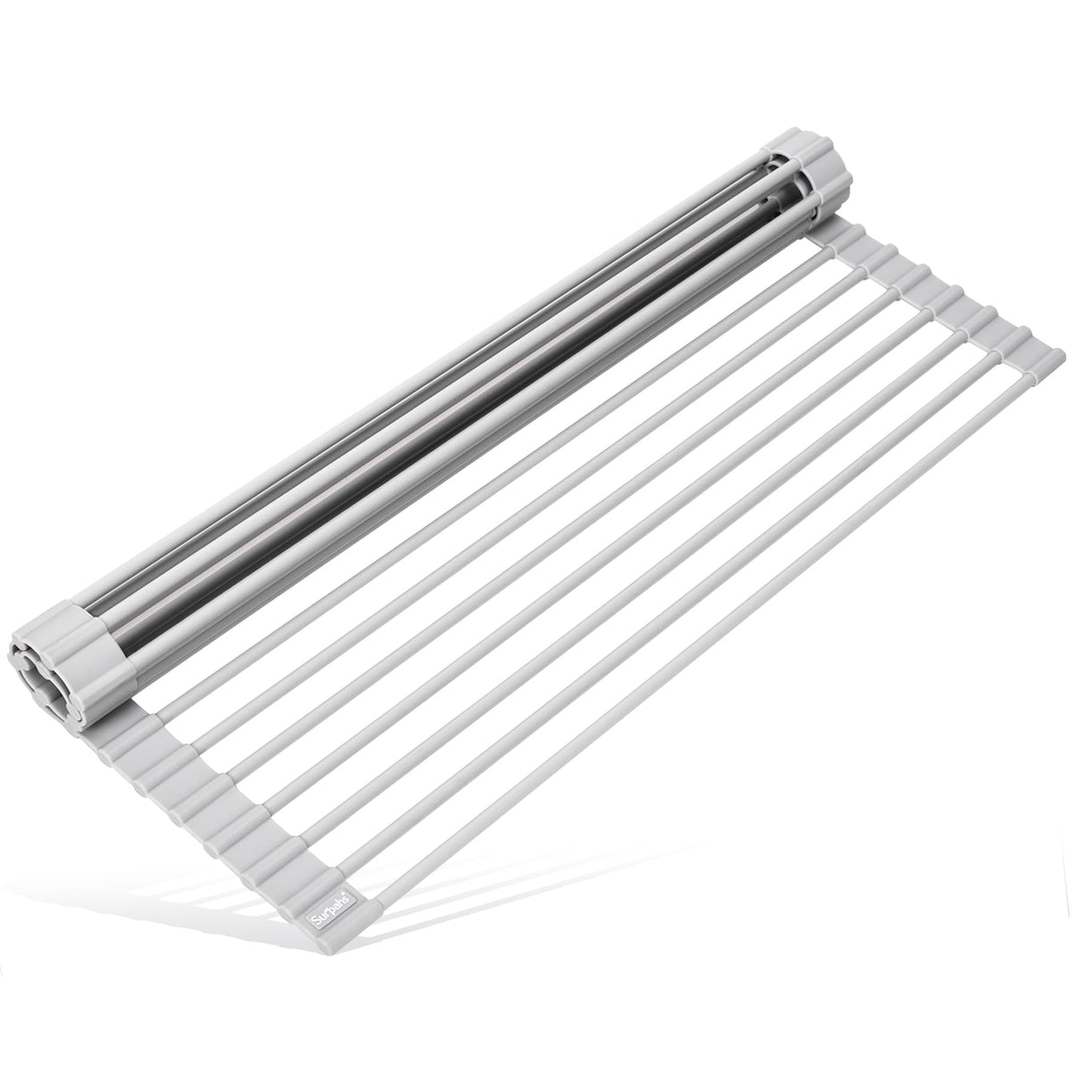Surpahs roll-up dish drying rack over-sink view frees counter space for prep.