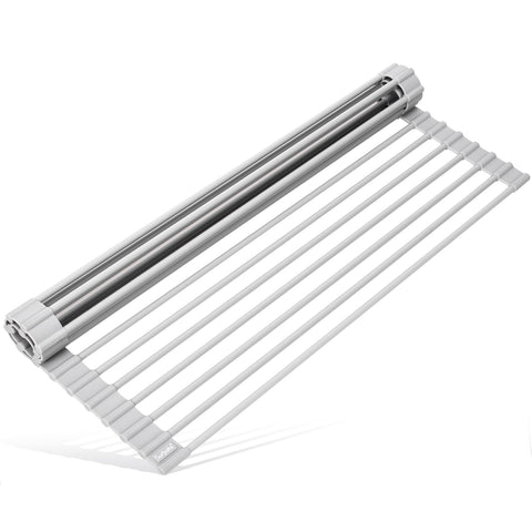Surpahs roll-up dish drying rack over-sink view frees counter space for prep.