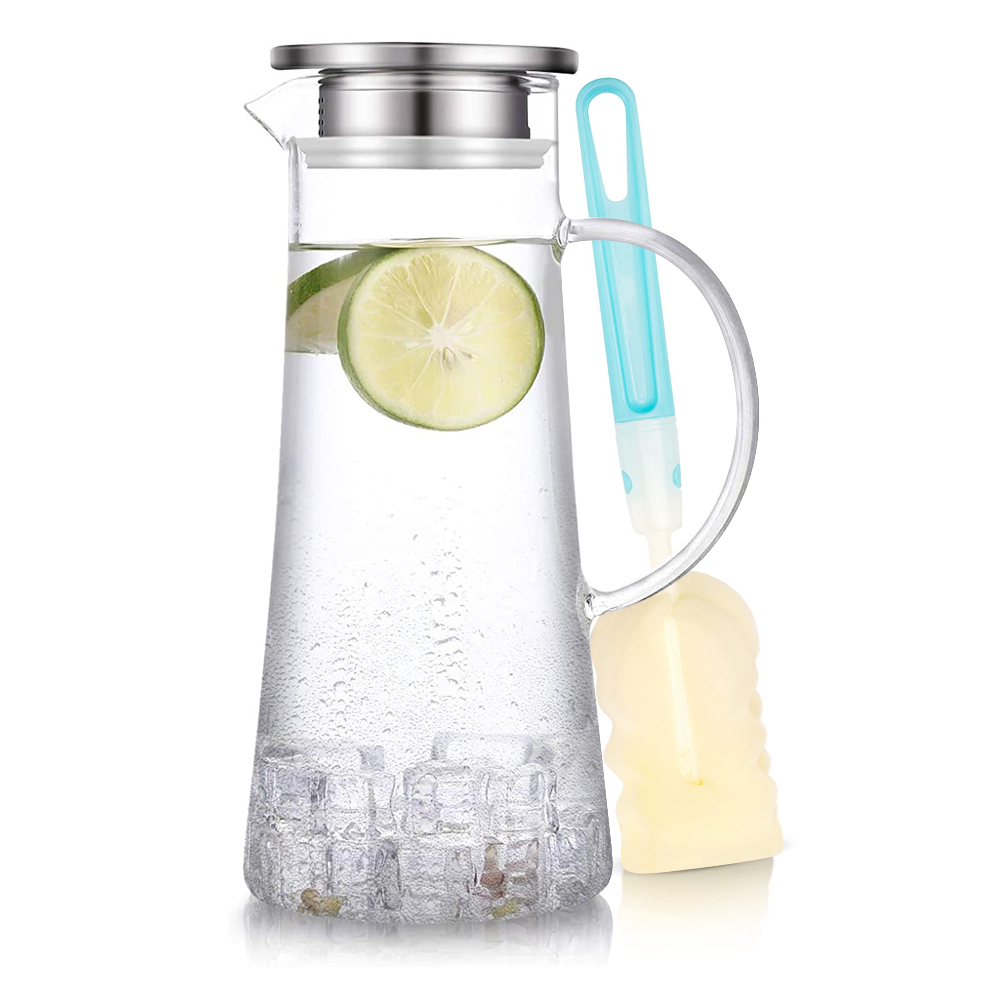 SUSTEAS 1.5L glass pitcher with lid showing clear borosilicate glass for hot or cold drinks