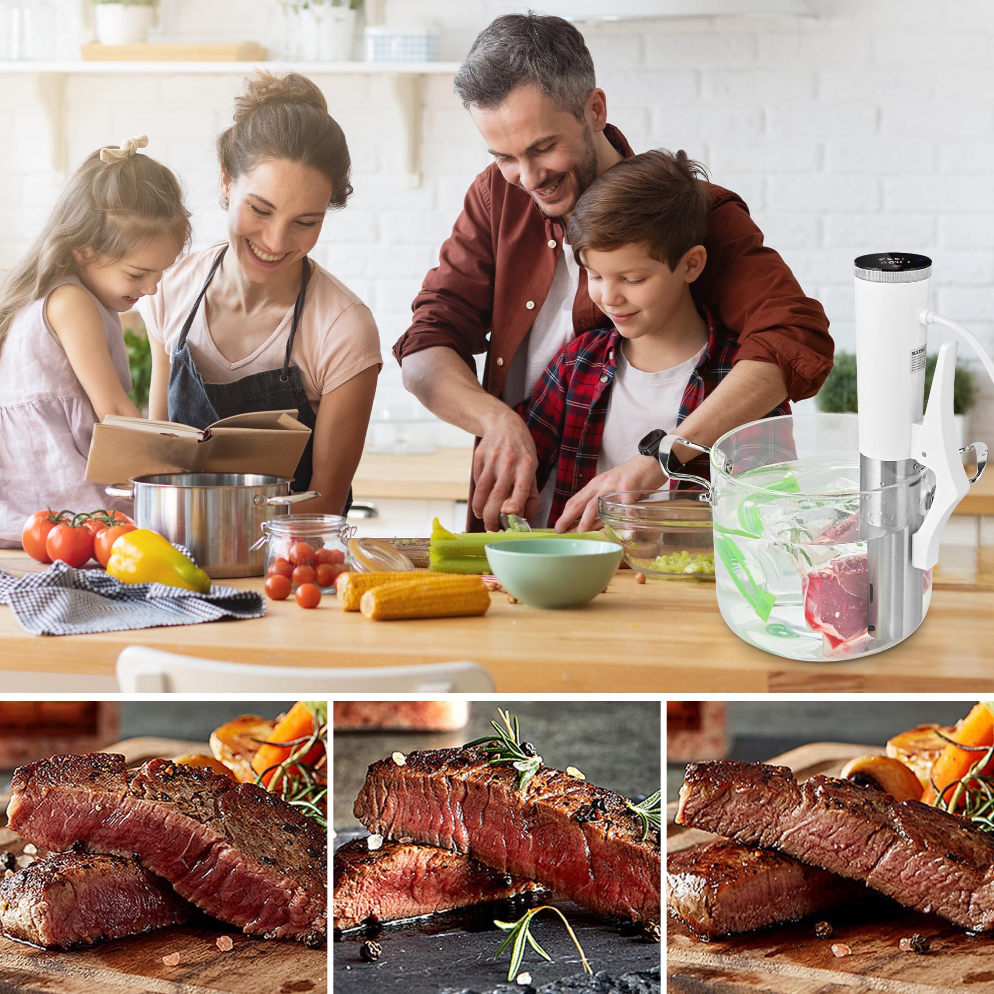 SUSTEAS in-use kitchen setup showing versatile sous vide use