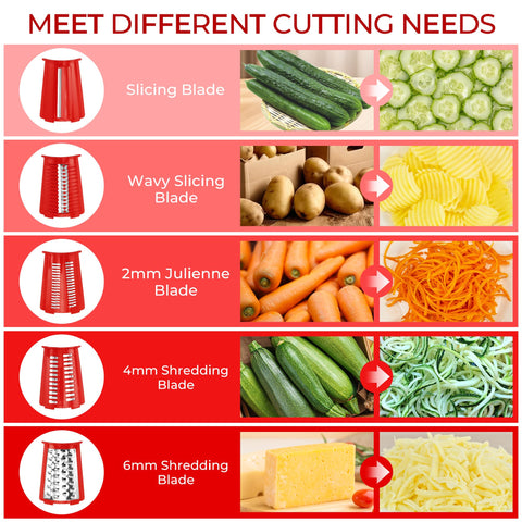 SUSTEAS rotary cheese grater with red handle, crank mechanism for easy manual prep.