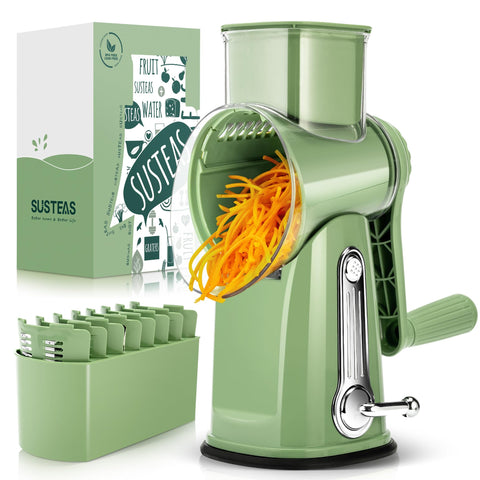 SUSTEAS rotary cheese grater with handle for easy shredding and precise results