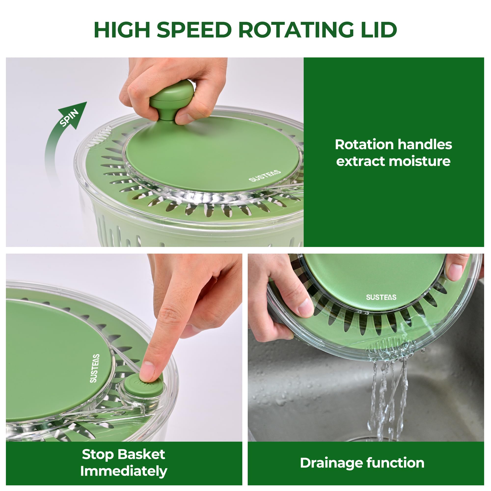 SUSTEAS Non-slip base keeps the spinner steady during spinning
