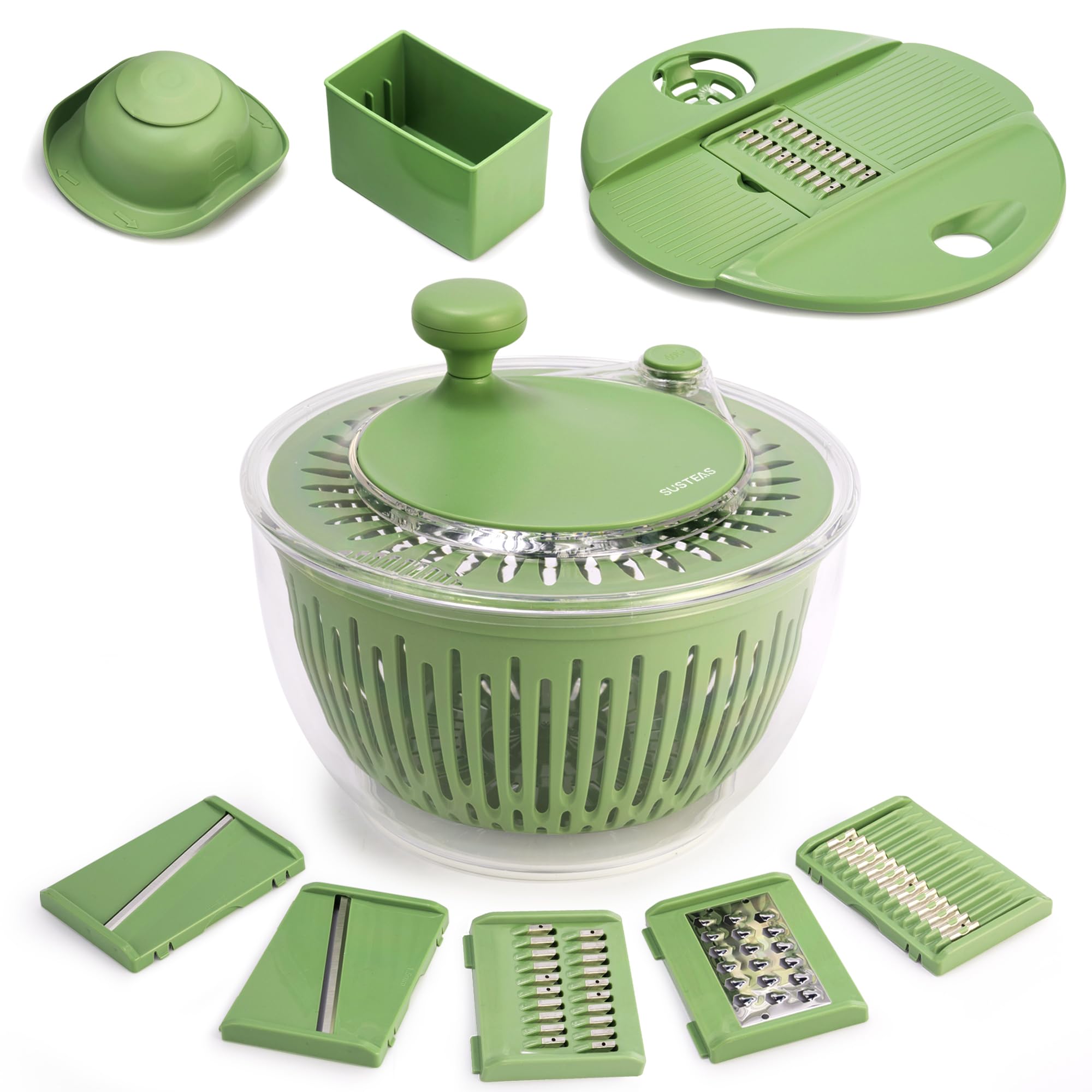 SUSTEAS Salad Spinner Large wash-dry basket in action for quick greens prep