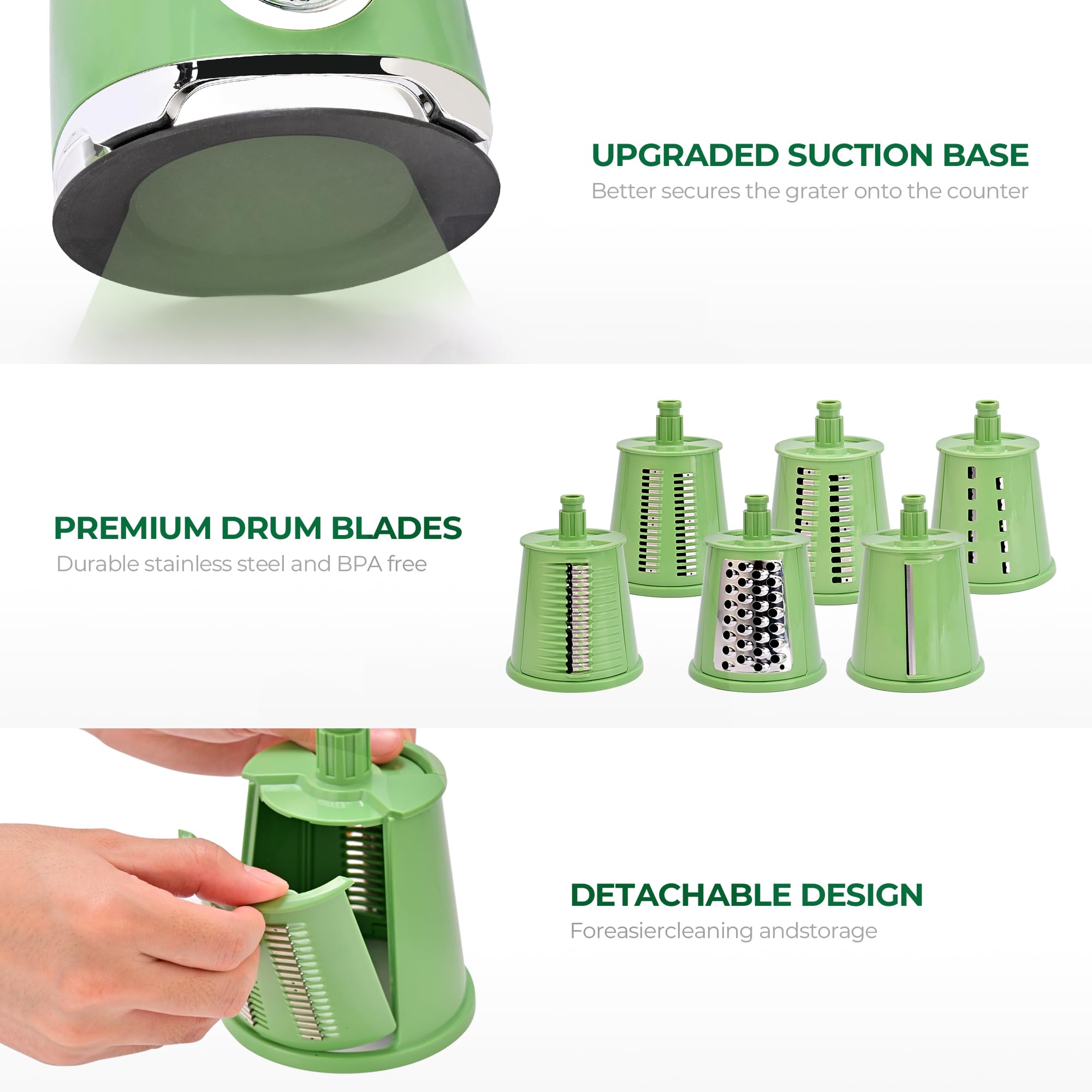 SUSTEAS six-blade interchangeable set for versatile textures.