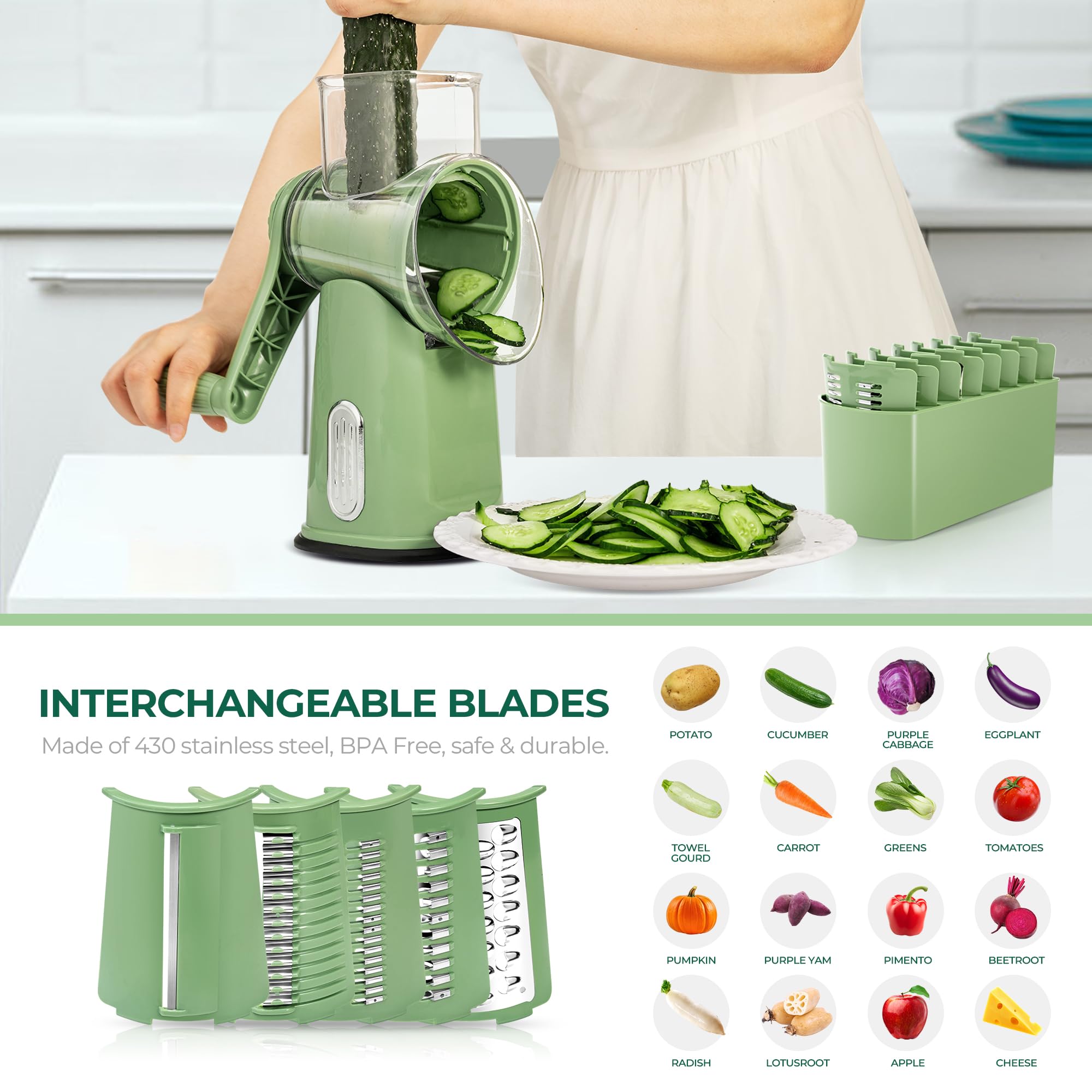 SUSTEAS strong suction base secures the grater on counters during use