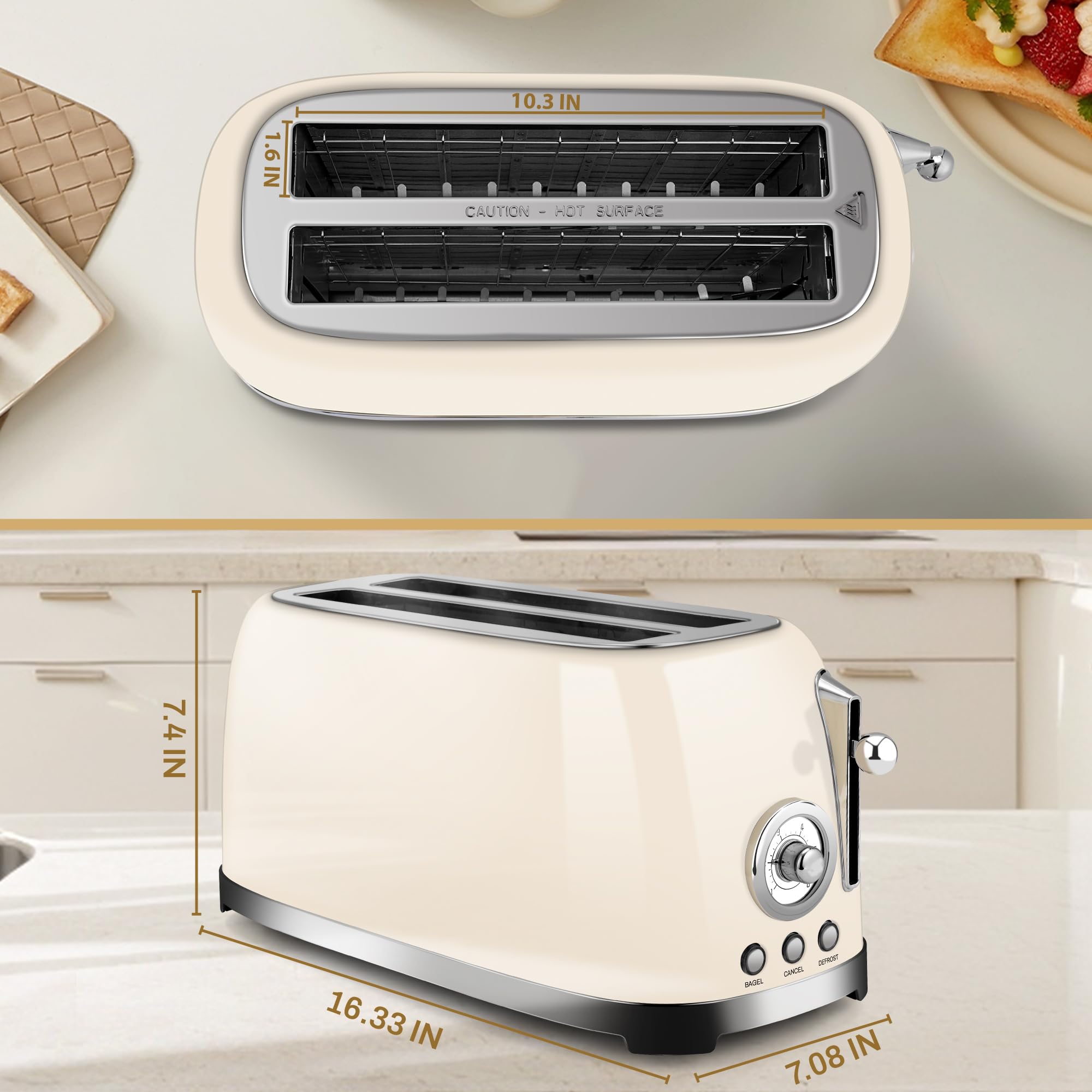 Bagel and defrost button area on the SUSTEAS toaster