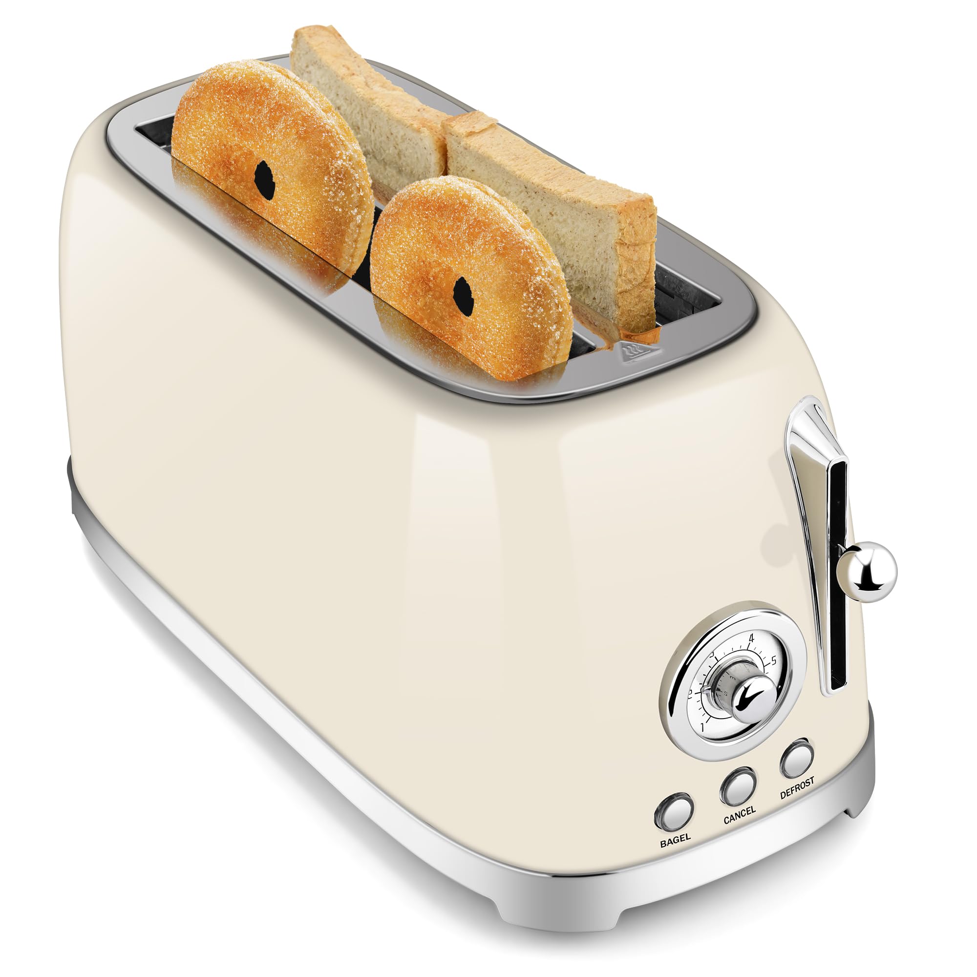 SUSTEAS Toaster front view showing 4 wide slots for bagels and thick bread