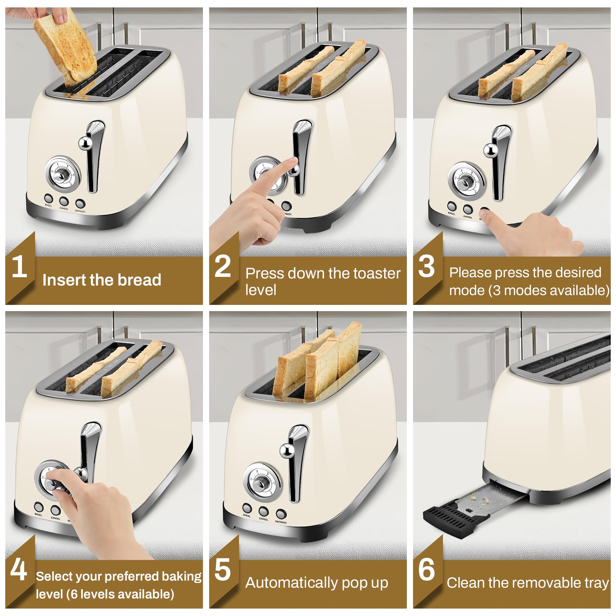Removable crumb tray on the SUSTEAS toaster for easy cleanup