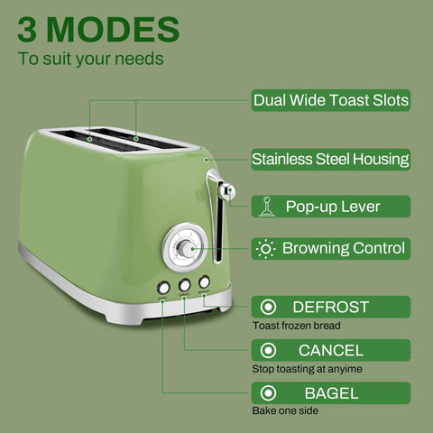 SUSTEAS toaster with bagel mode defrost for frozen bread.