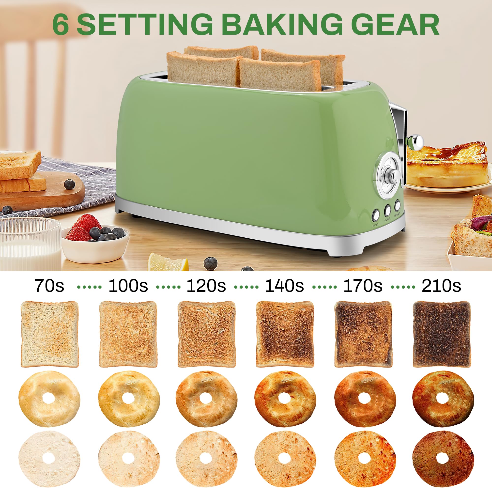 SUSTEAS extra-wide slot fits thick slices and bagels.