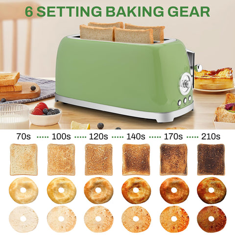 SUSTEAS extra-wide slot fits thick slices and bagels.