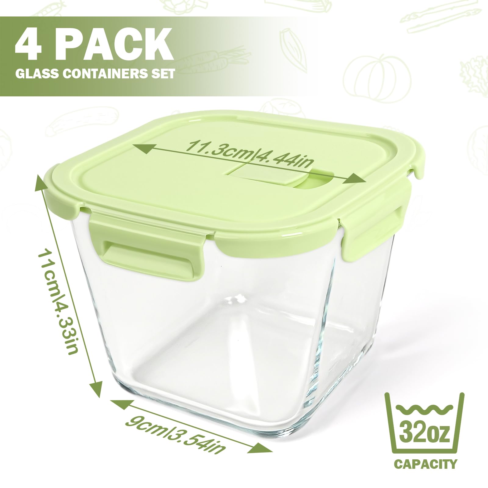 Susukkie 32oz borosilicate glass storage with clear visibility for leftovers