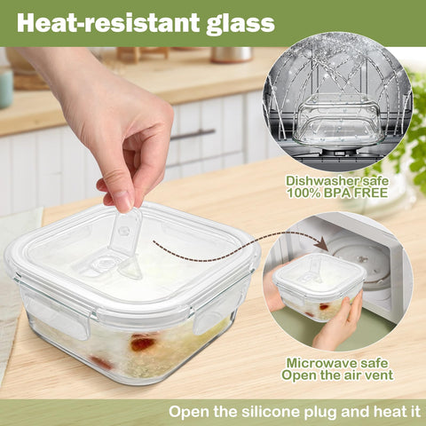 Susukkie square glass 3 cup container ideal for meal prep.
