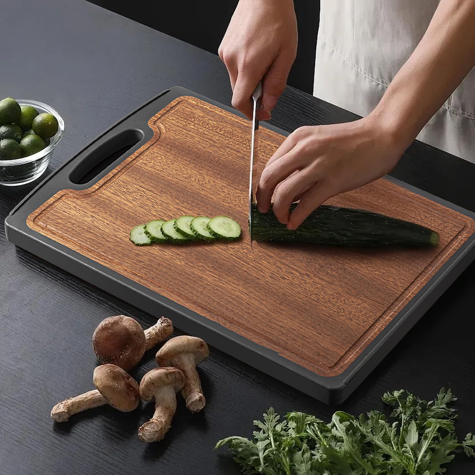 Sutaig cutting board portable hanging loop for easy storage.