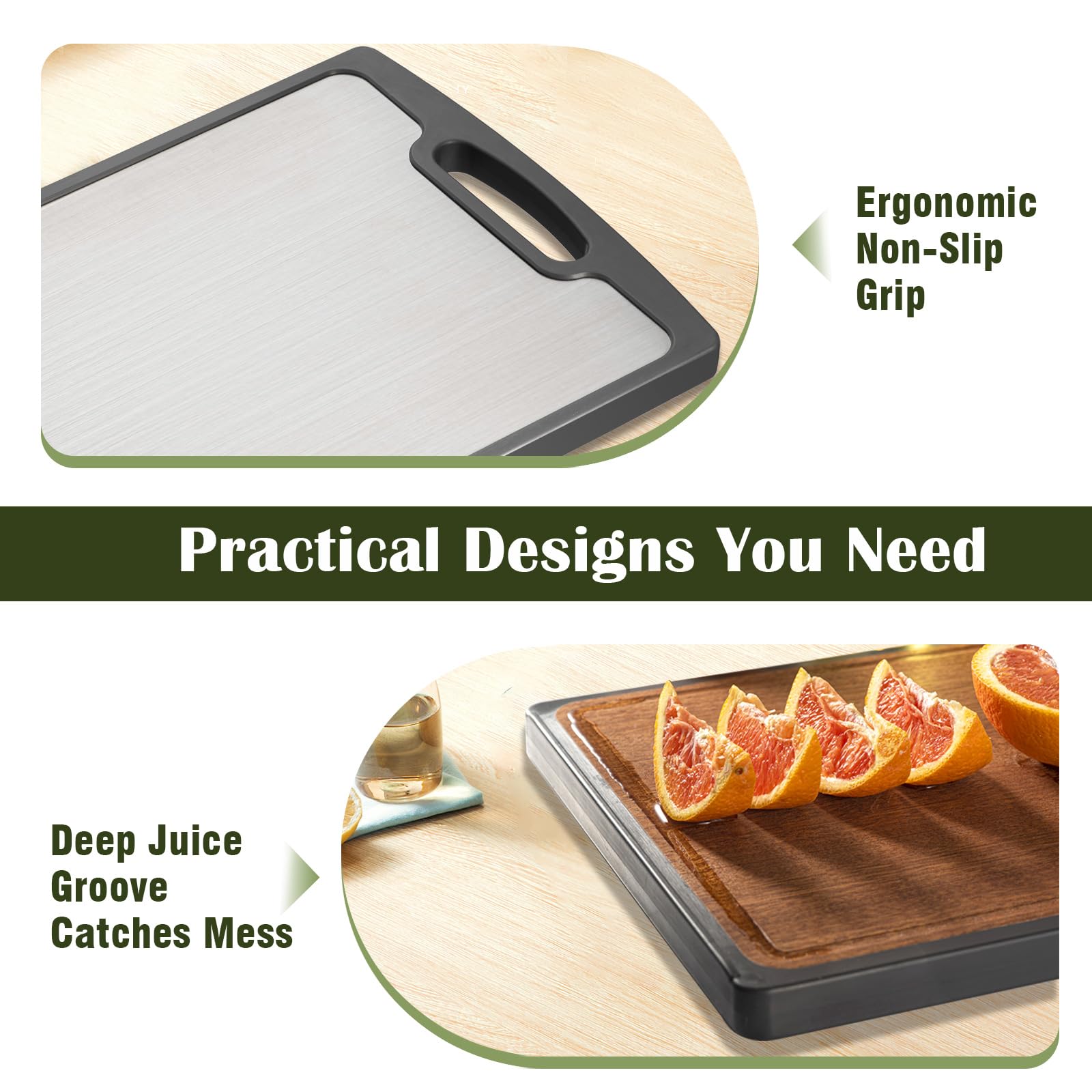 Sutaig cutting board silicone anti-slip frame keeps steady during chopping.