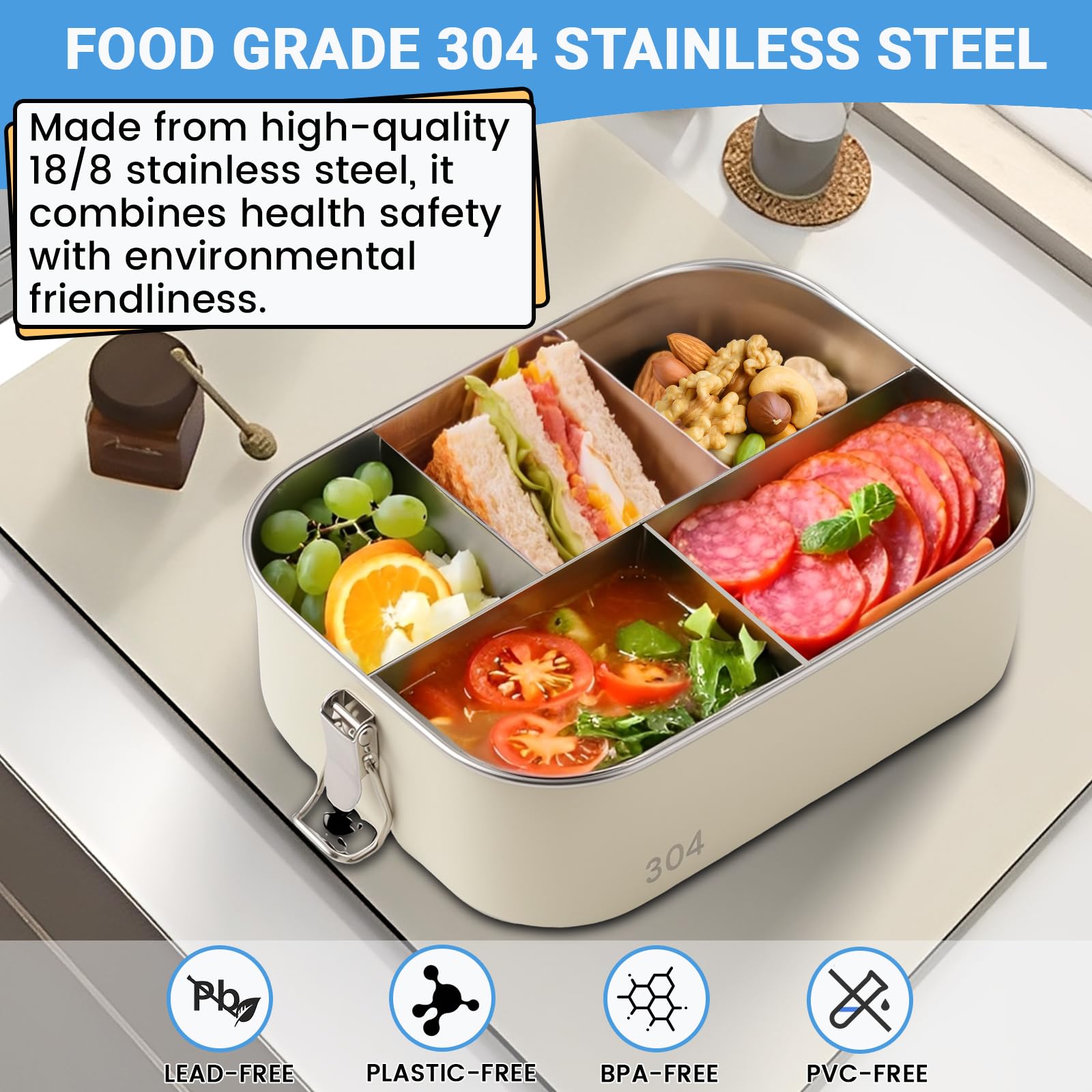 SUTETLW durable stainless steel lunch box resists rust and odors for long-lasting freshness.