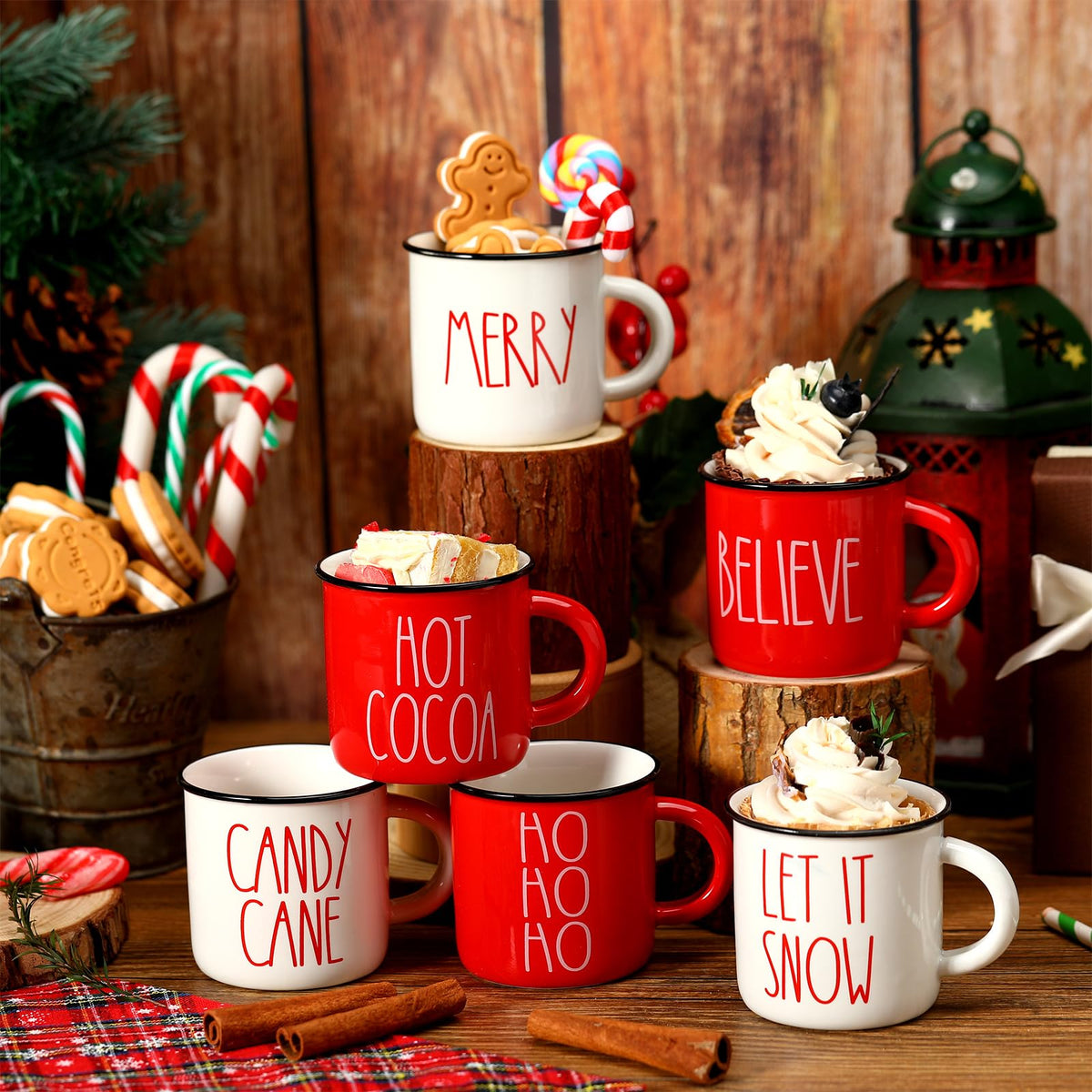 Suttmin Christmas mini coffee mugs set enhances festive tiered-tray decor