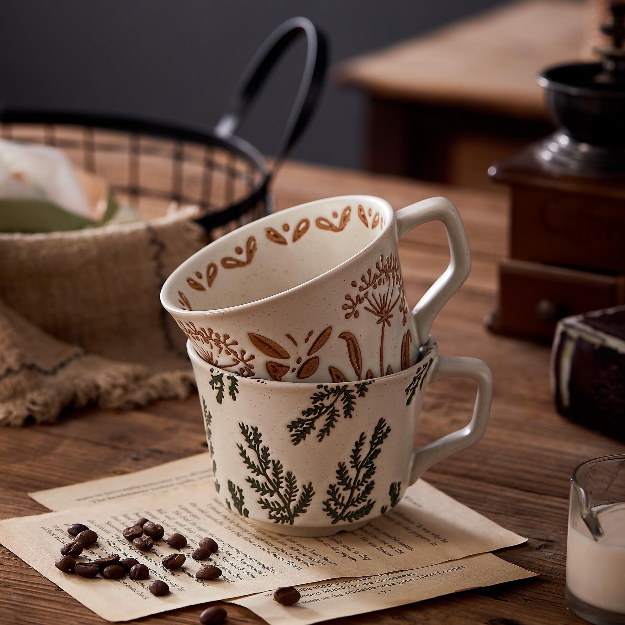 Swuut two-piece mug set features botanical theme for rustic kitchen appeal.