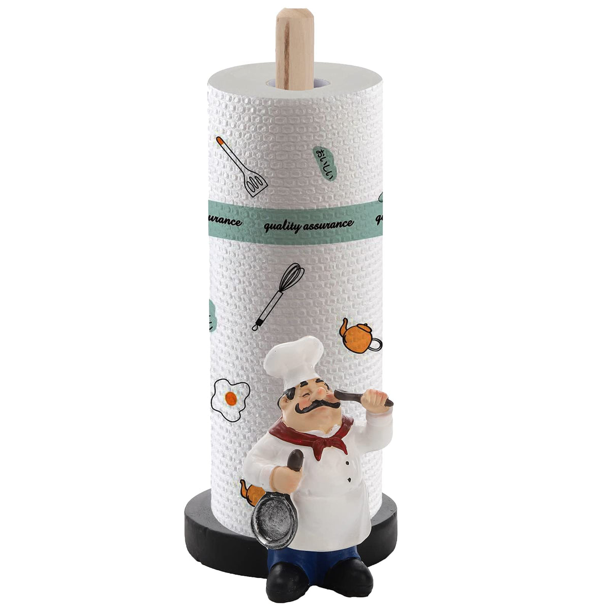 Suwimut chef-style paper towel holder with resin chef figure keeps towels handy on the counter.