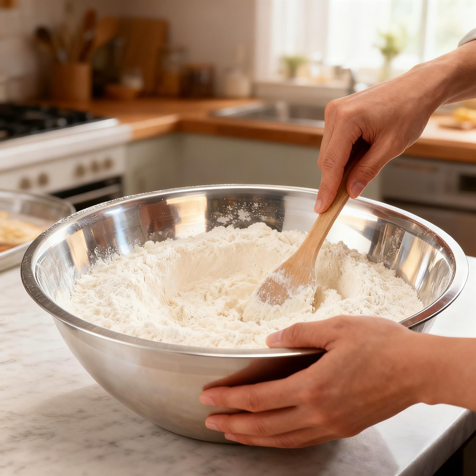 Suwimut dishwasher-safe mixing bowls simplify cleanup after cooking.