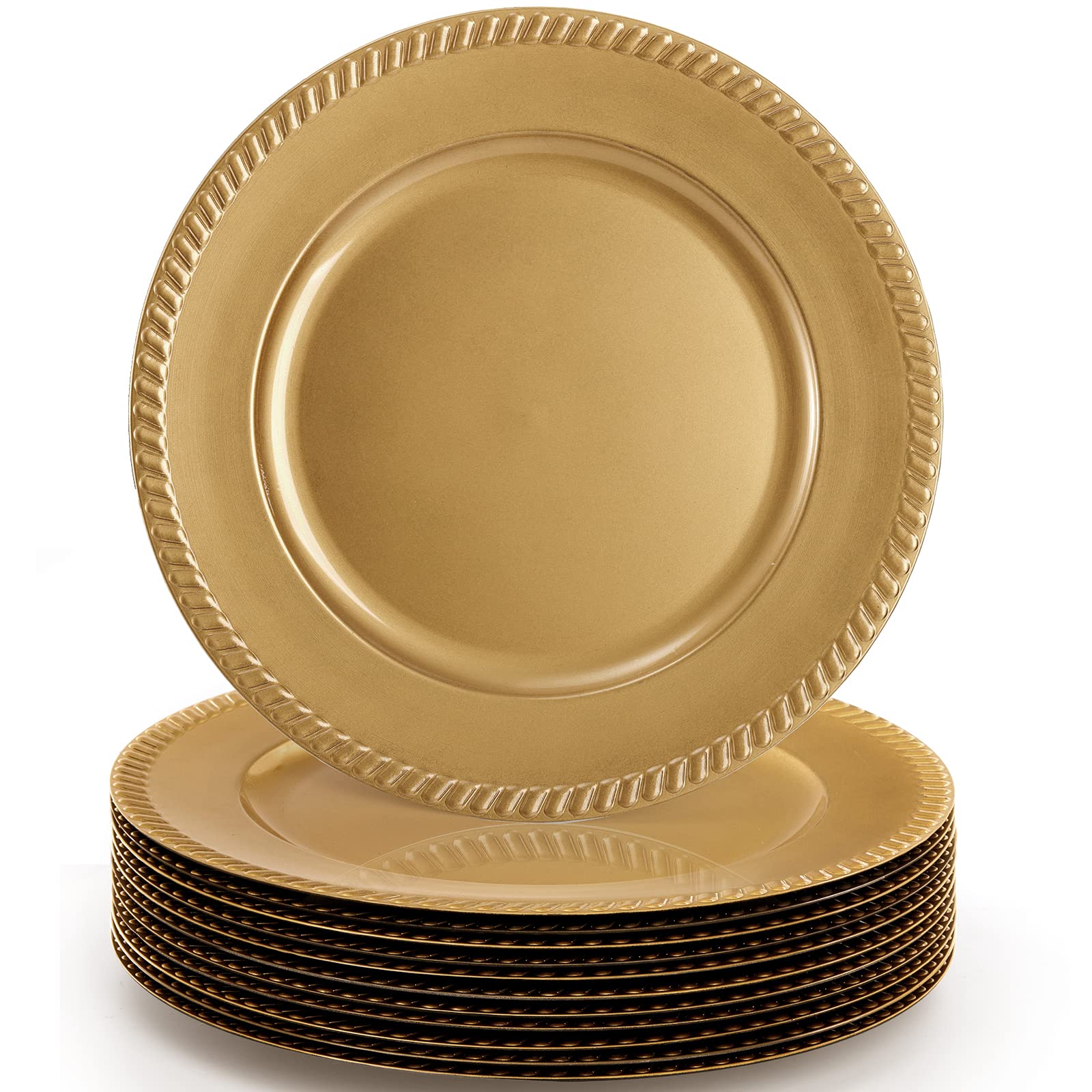 Suwimut gold charger plate with beaded edge, 13 inch, ideal for upscale wedding tables and spill protection.