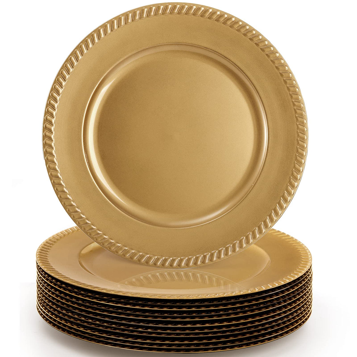 Suwimut gold charger plate with beaded edge, 13 inch, ideal for upscale wedding tables and spill protection.