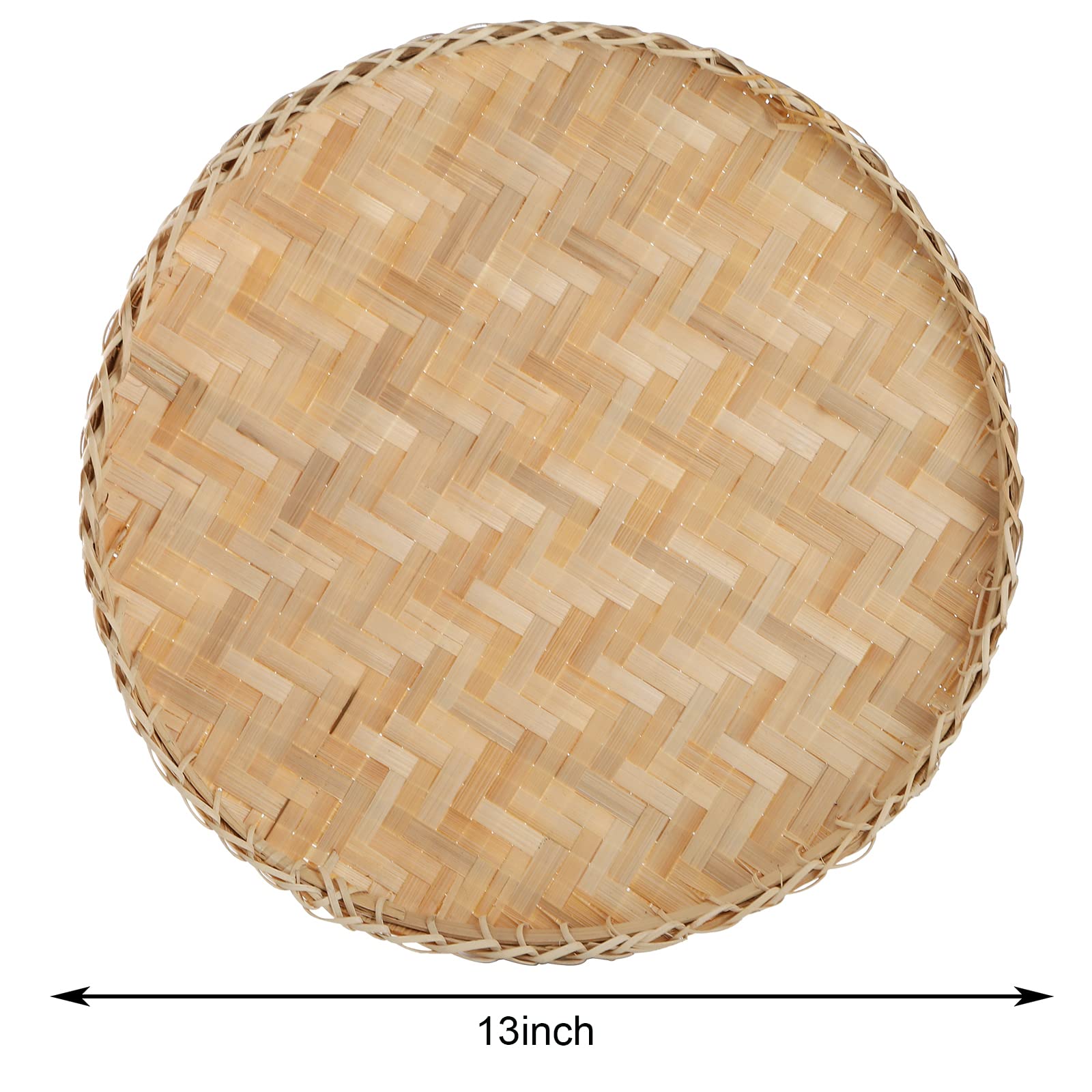 Suwimut handmade bamboo wicker tray in beige, ideal as a decorative centerpiece on dining tables.