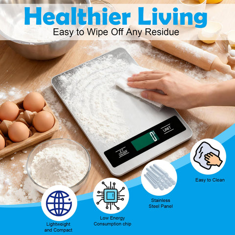 SUXOYIFH Food Scale stainless steel design offers an anti-smudge surface for quick cleaning.