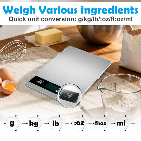SUXOYIFH Food Scale tare function demonstrates easy zeroing for accurate container measurements.