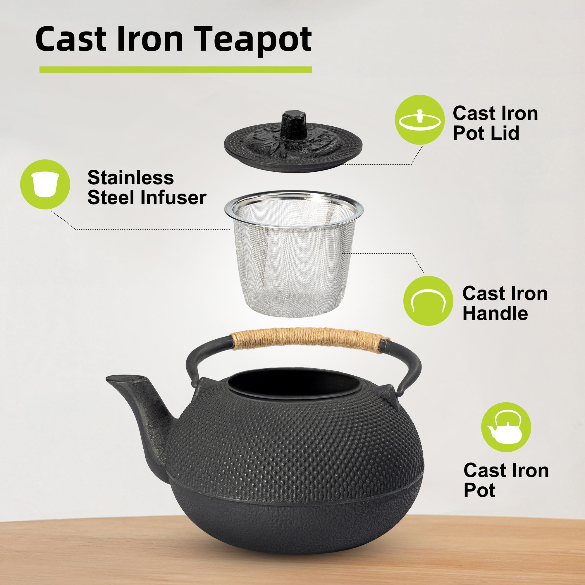 Suyika cast iron teapot on stove, designed for steady heat.