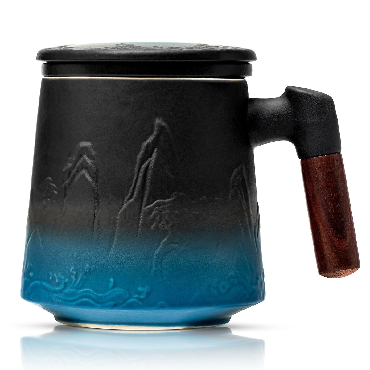 Suyika ceramic tea cup with infuser and lid, gradient embossing, ideal for elegant loose-leaf brews