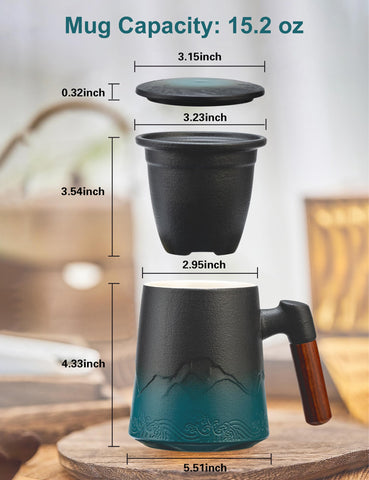 Suyika ceramic tea mug with infuser – precise filtration for loose leaf tea.