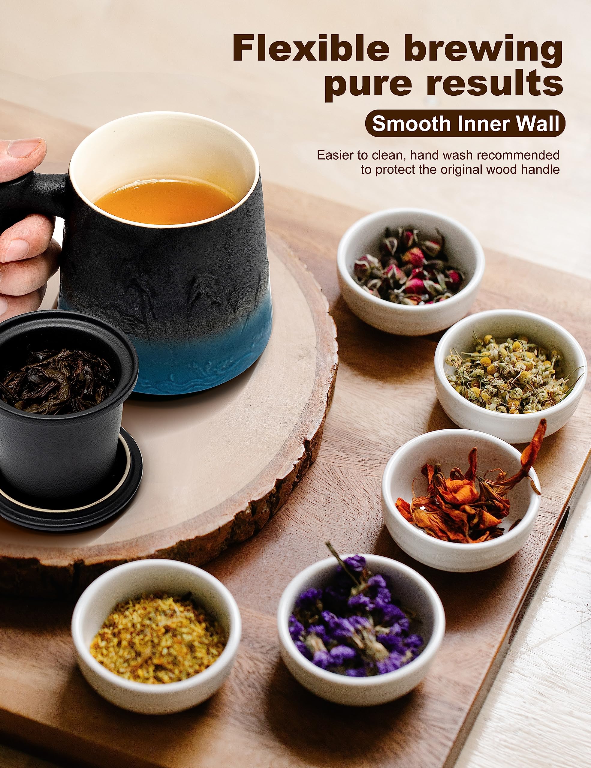 Suyika cup with lid placed on, heat and aroma retained during steeping