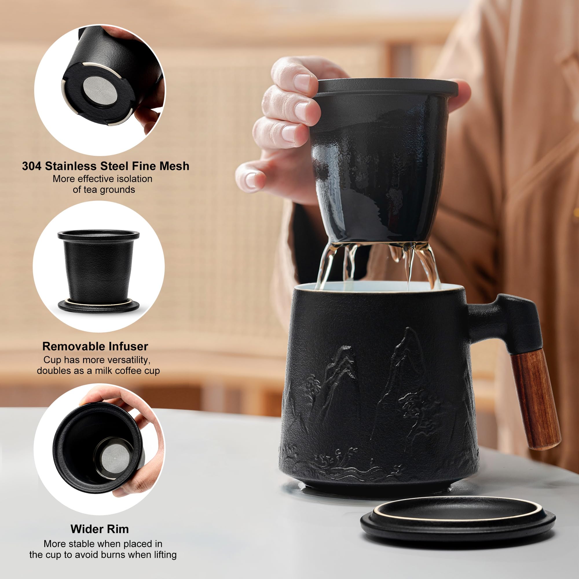 suyika gradient embossed mug in matte black finish for subtle elegance