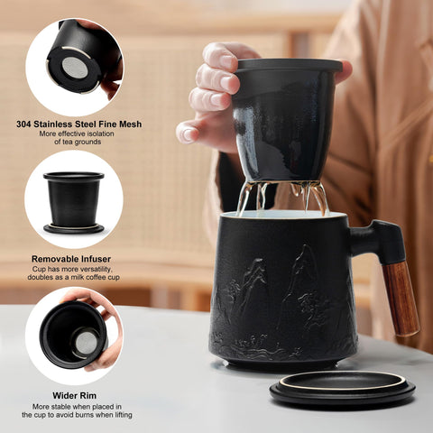 suyika gradient embossed mug in matte black finish for subtle elegance