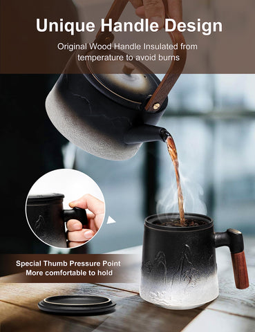 Suyika matte black tea cup with lid keeps heat for longer
