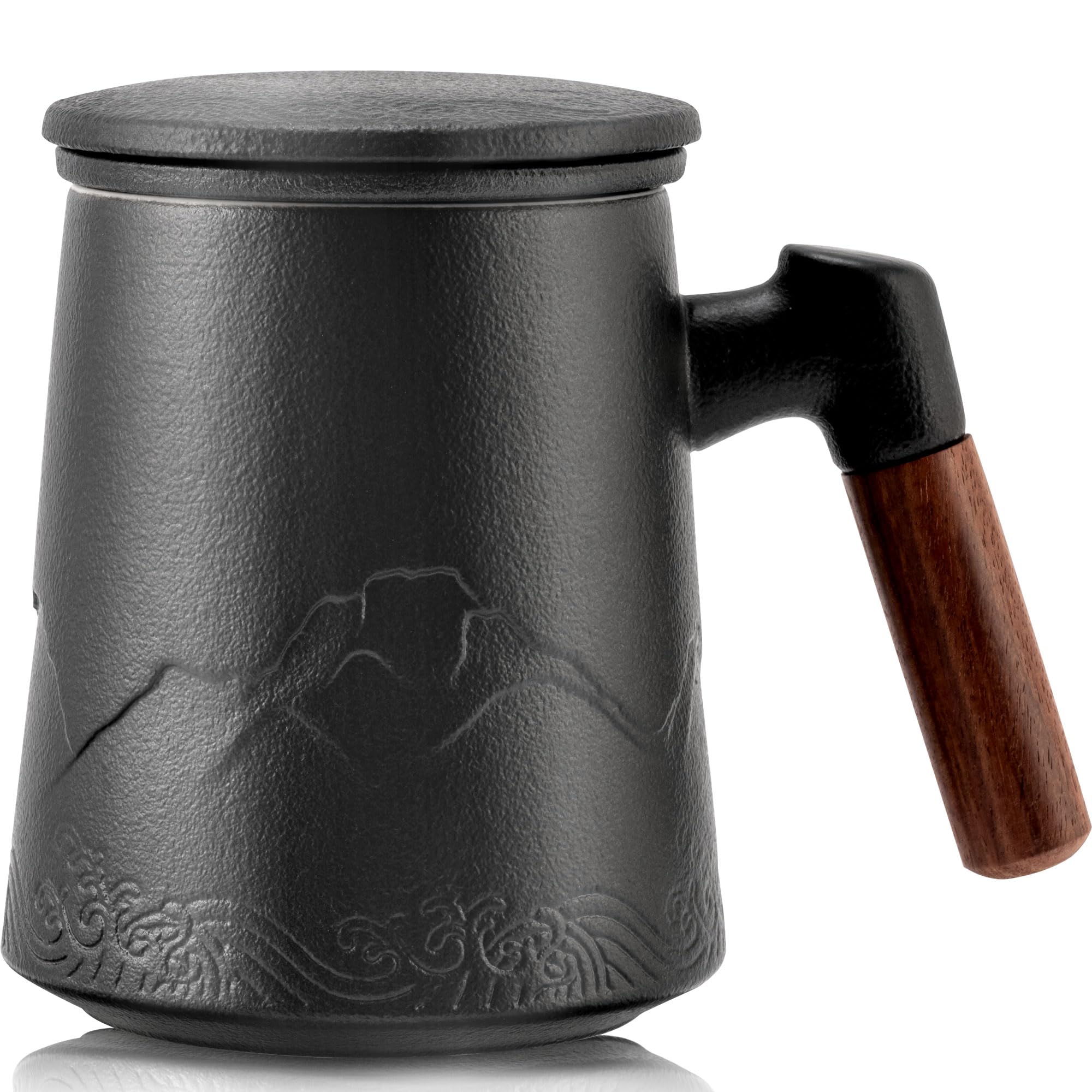 Suyika tea cup with gradient mountain-sea embossing for elegant rituals.
