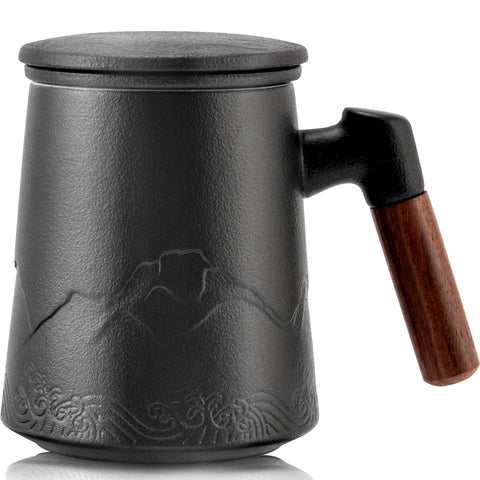 Suyika tea cup with gradient mountain-sea embossing for elegant rituals.