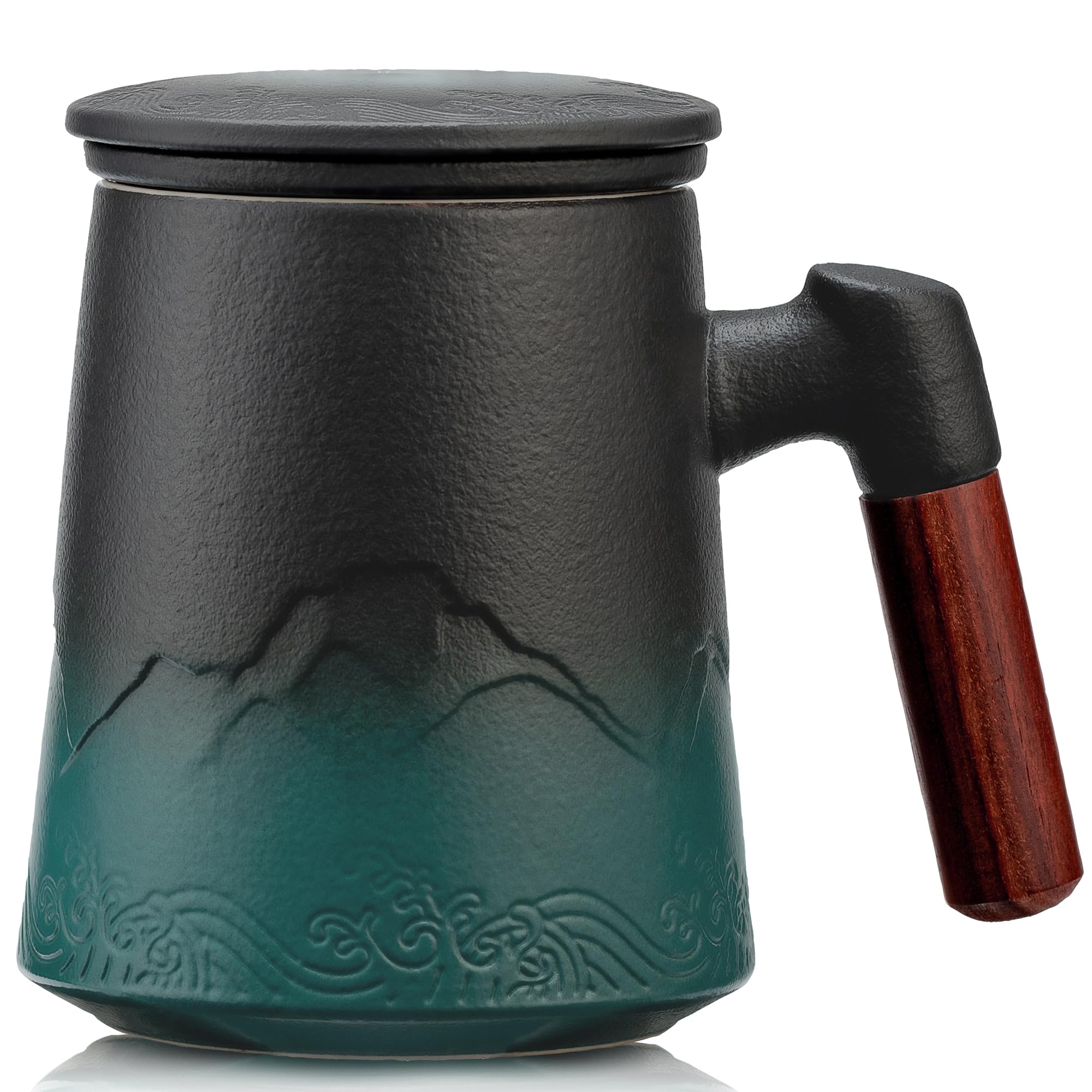 Suyika tea cup infuser lid gradient black green – 3-in-1 brewing convenience.