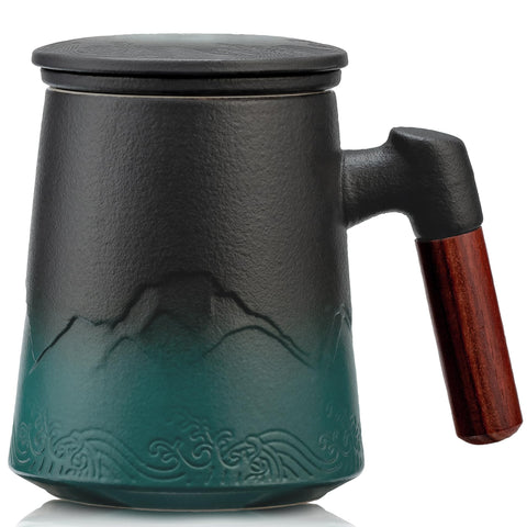 Suyika tea cup infuser lid gradient black green – 3-in-1 brewing convenience.